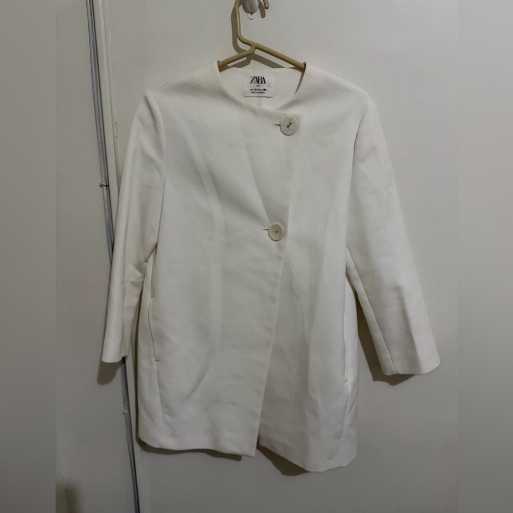 Zara Girls Cream Double Breasted Coat minimalist size 13-14